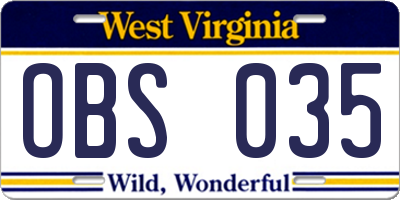 WV license plate OBS035