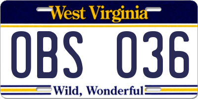WV license plate OBS036