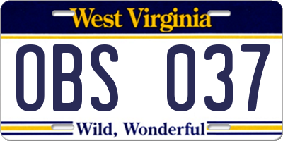 WV license plate OBS037