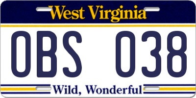 WV license plate OBS038