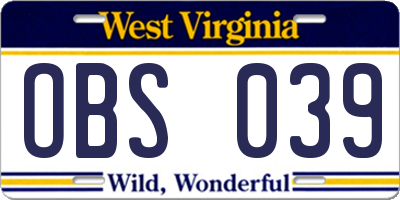WV license plate OBS039