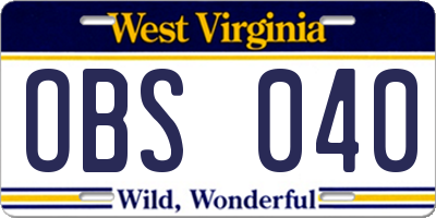 WV license plate OBS040