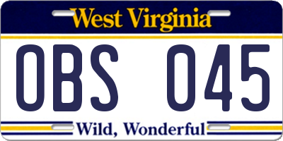 WV license plate OBS045