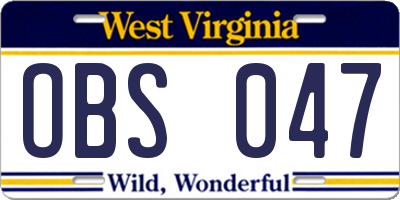WV license plate OBS047