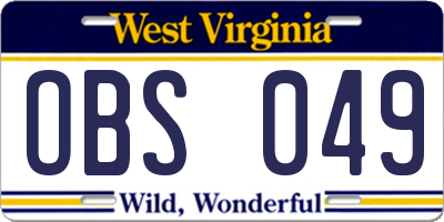 WV license plate OBS049