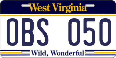 WV license plate OBS050