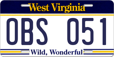 WV license plate OBS051