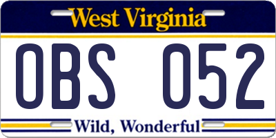 WV license plate OBS052
