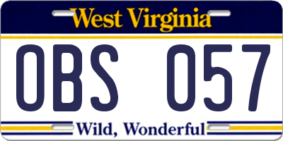 WV license plate OBS057