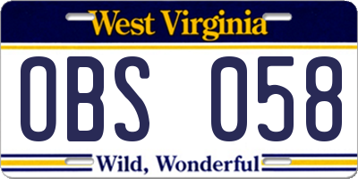WV license plate OBS058