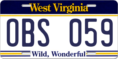 WV license plate OBS059