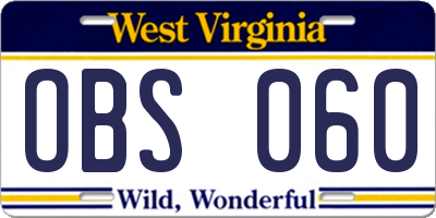 WV license plate OBS060