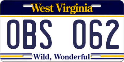 WV license plate OBS062
