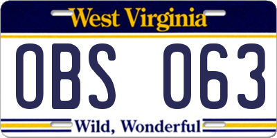 WV license plate OBS063