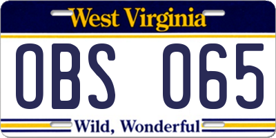WV license plate OBS065