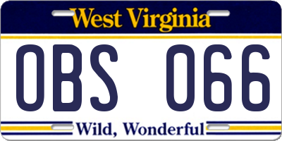 WV license plate OBS066