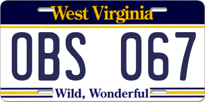 WV license plate OBS067