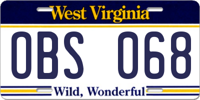 WV license plate OBS068