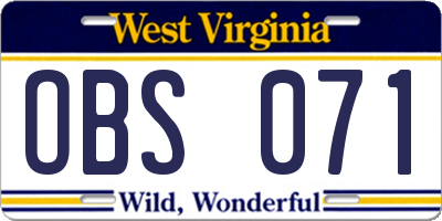 WV license plate OBS071