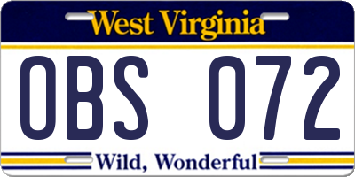 WV license plate OBS072
