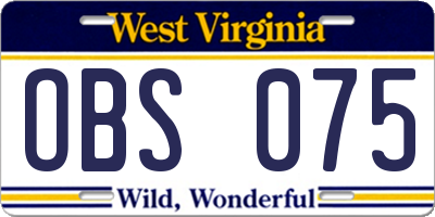 WV license plate OBS075