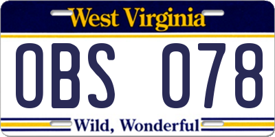 WV license plate OBS078