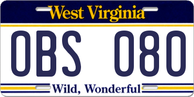WV license plate OBS080