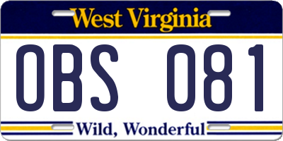 WV license plate OBS081