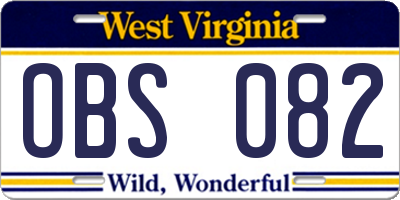 WV license plate OBS082