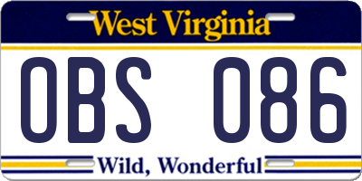WV license plate OBS086