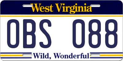 WV license plate OBS088