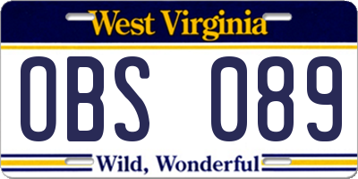 WV license plate OBS089