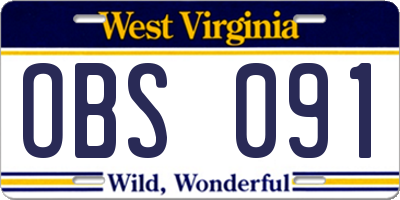 WV license plate OBS091