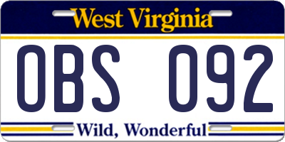 WV license plate OBS092