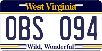 WV license plate OBS094