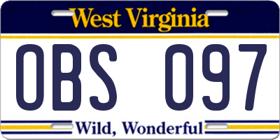 WV license plate OBS097