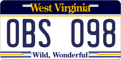 WV license plate OBS098