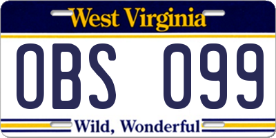 WV license plate OBS099