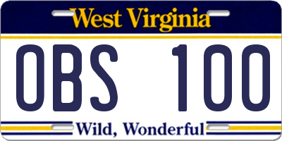 WV license plate OBS100