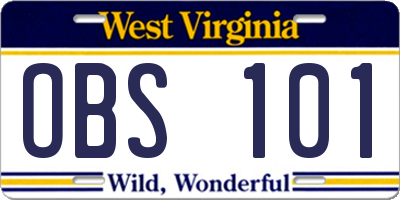 WV license plate OBS101