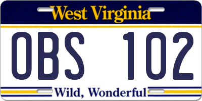 WV license plate OBS102