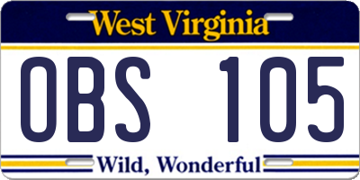 WV license plate OBS105