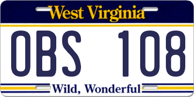 WV license plate OBS108