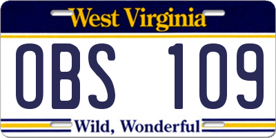 WV license plate OBS109