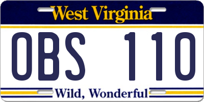WV license plate OBS110