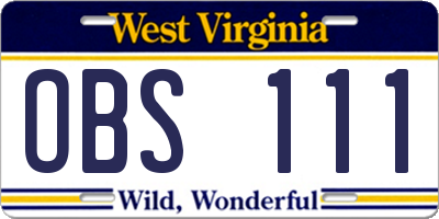 WV license plate OBS111