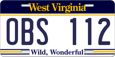 WV license plate OBS112