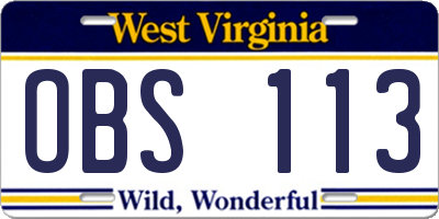 WV license plate OBS113