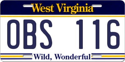 WV license plate OBS116
