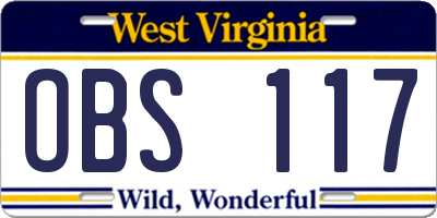 WV license plate OBS117